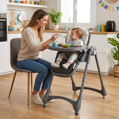 Chaise haute évolutive 6 niveaux pliable Soja Arbres Gris 2 - vertbaudet enfant 
