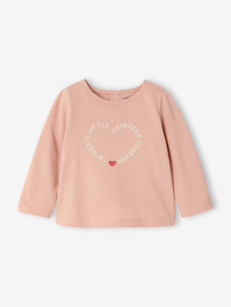 T-shirt manches longues bébé fille rose poudré+vanille 1 - vertbaudet enfant 