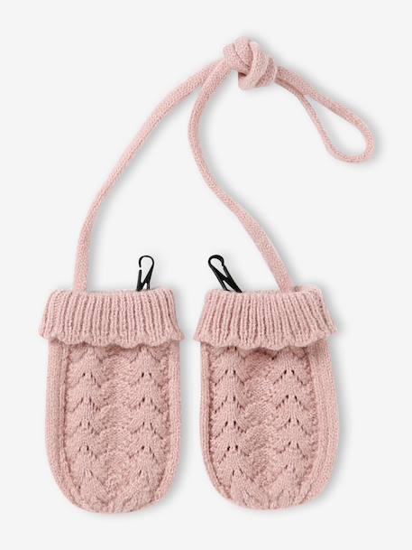 Ensemble bébé fille tricot bonnet snood moufles rose poudré 3 - vertbaudet enfant 