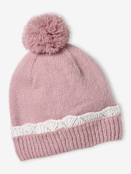 Ensemble fille bonnet, snood et gants en tricot rose pâle 2 - vertbaudet enfant 