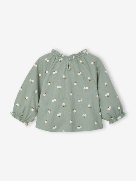 T-shirt manches longues bébé fille vanille+vert sauge 9 - vertbaudet enfant 