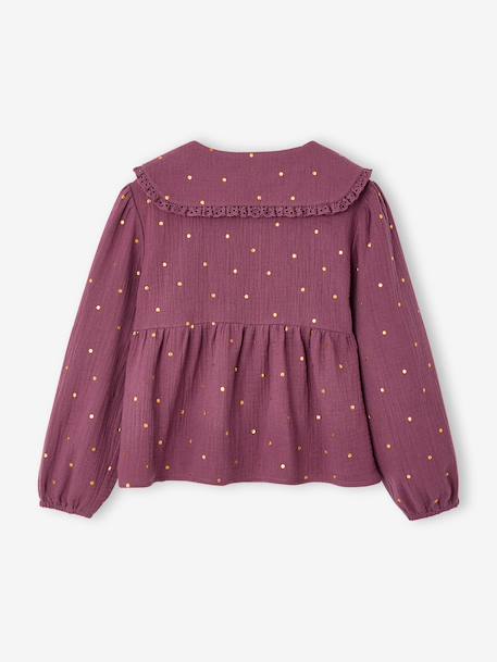 Chemise fille gaze de coton col brodé écru+prune 8 - vertbaudet enfant 