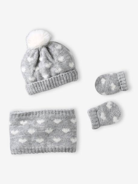 Ensemble bébé fille tricot bonnet, snood et moufles gris chiné 1 - vertbaudet enfant 