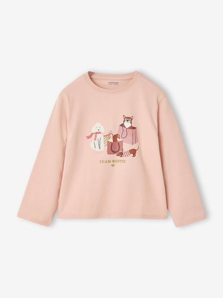 T-shirt manches longues fille rose poudré 1 - vertbaudet enfant 