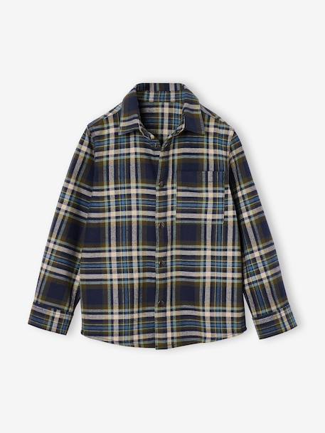 Chemise à carreaux en flanelle garçon bleu ardoise+bleu nuit+camel+carreaux marine+carreaux vert+vert anglais 22 - vertbaudet enfant 