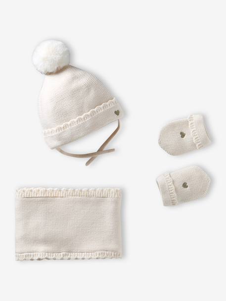Ensemble bébé fille tricot bonnet snood moufles écru 1 - vertbaudet enfant 