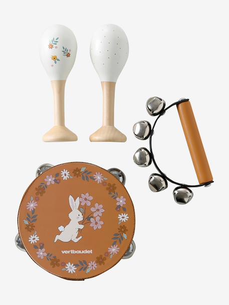 Set 3 instruments : maracas, tambourin, grelots en bois FSC® Rétro Flower 2 - vertbaudet enfant 
