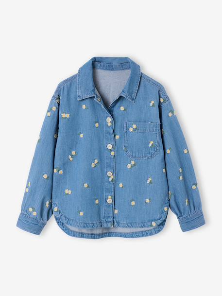 Chemise fille manches longues bleu jean 1 - vertbaudet enfant 