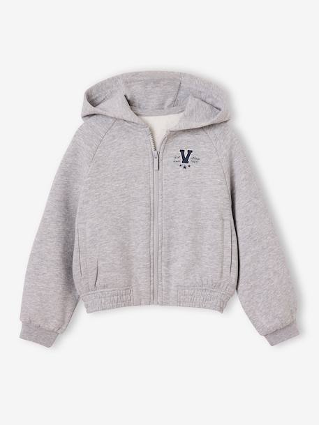 Sweat à capuche zippé fille gris chiné 1 - vertbaudet enfant 