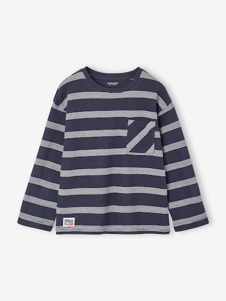 Tee-shirt manches longues effet rayé garçon marine+rayé blanc 3 - vertbaudet enfant 