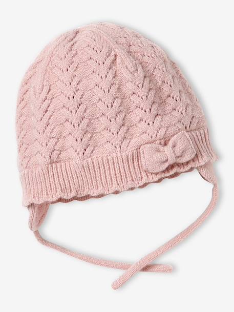 Ensemble bébé fille tricot bonnet snood moufles rose poudré 2 - vertbaudet enfant 