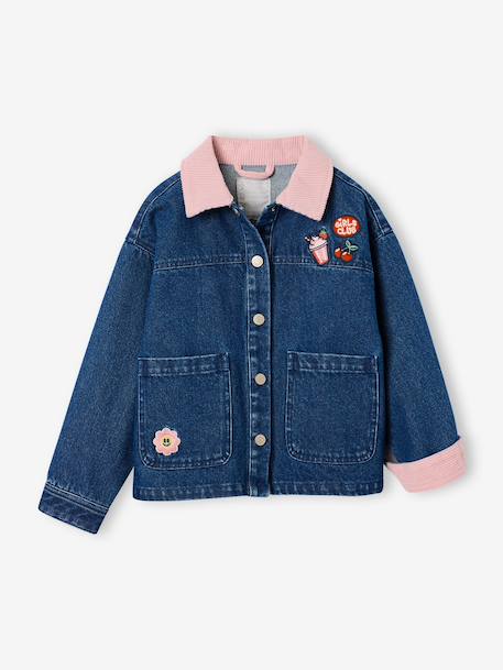 Veste denim fille col velours bleu moyen 5 - vertbaudet enfant 