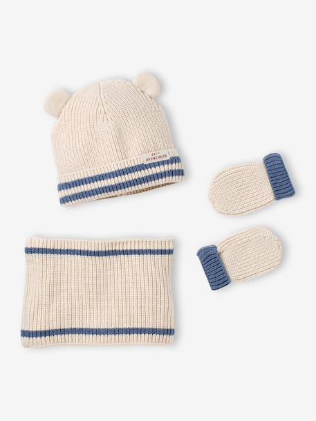 Ensemble bébé tricot bonnet, snood et moufles écru 1 - vertbaudet enfant 