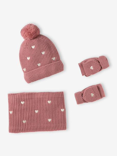 Fille-Accessoires-Ensemble fille tricot bonnet, snood et mitaines