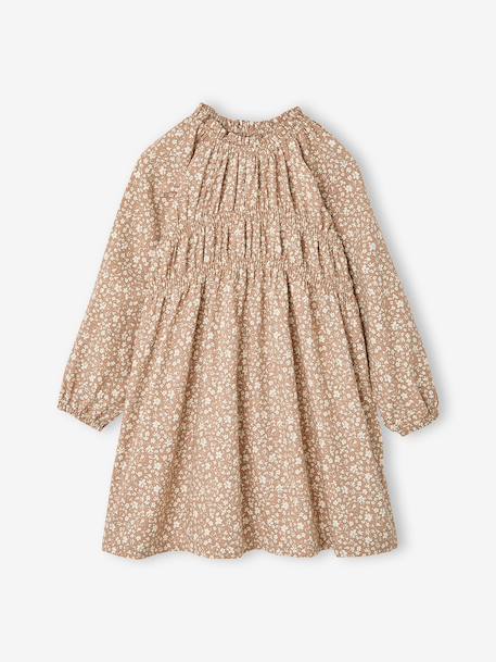 Robe courte fille manches longues cannelle+écru 1 - vertbaudet enfant 