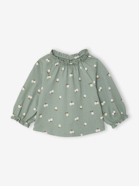 T-shirt manches longues bébé fille vanille+vert sauge 6 - vertbaudet enfant 