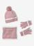 Ensemble fille bonnet, snood et gants en tricot rose pâle 1 - vertbaudet enfant 