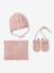 Ensemble bébé fille tricot bonnet snood moufles rose poudré 1 - vertbaudet enfant 