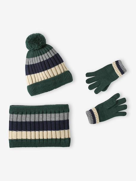 Garçon-Accessoires-Ensemble tricolore garçon bonnet + snood + moufles/gants