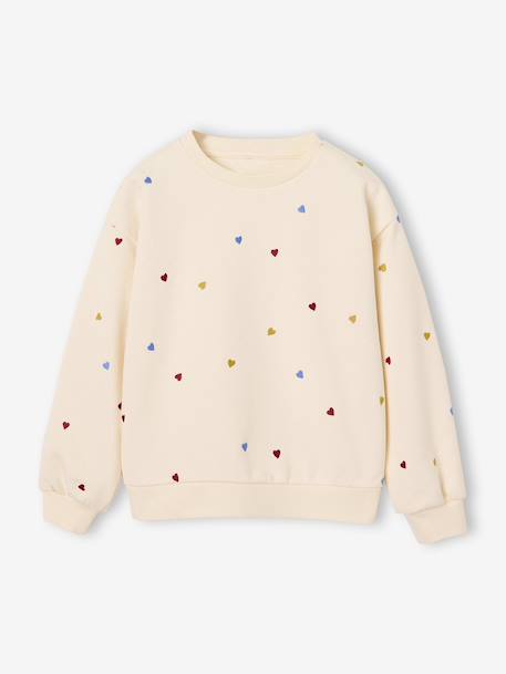 Sweat fille manches longues écru+rose pâle 1 - vertbaudet enfant 