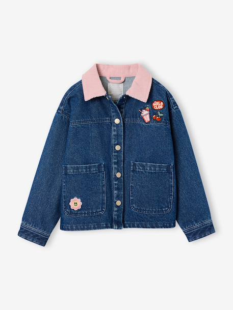 Veste denim fille col velours bleu moyen 6 - vertbaudet enfant 