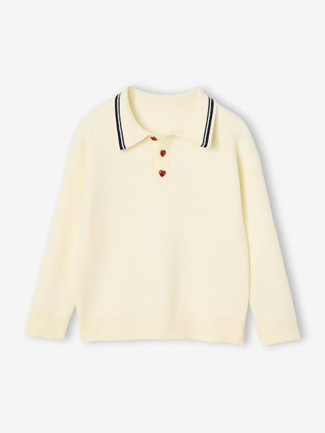 Pull polo fille manches longues écru 1 - vertbaudet enfant 