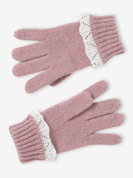 Ensemble fille bonnet, snood et gants en tricot rose pâle 3 - vertbaudet enfant 