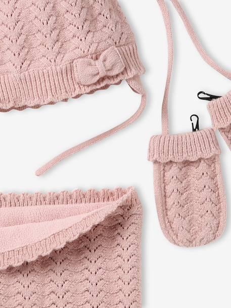 Ensemble bébé fille tricot bonnet snood moufles rose poudré 5 - vertbaudet enfant 