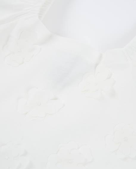 T-shirt fille en maille avec relief floral Blanc 3 - vertbaudet enfant 