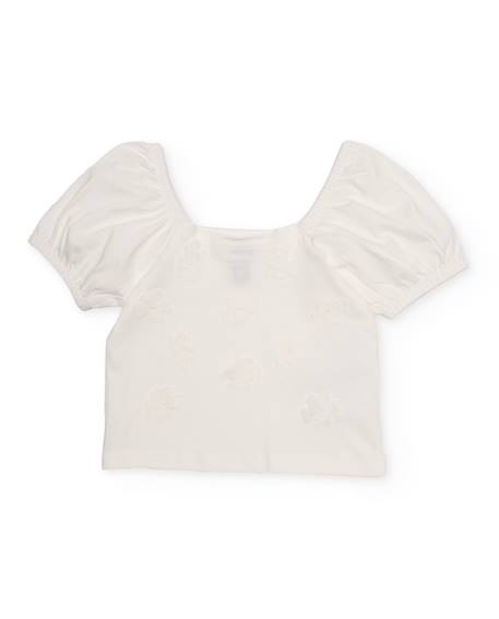 T-shirt fille en maille avec relief floral Blanc 1 - vertbaudet enfant 