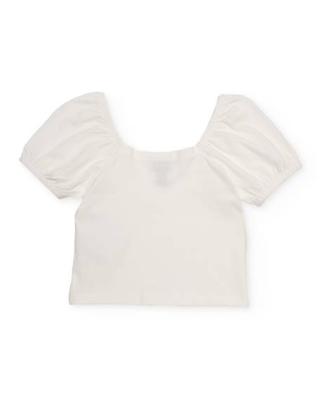 T-shirt fille en maille avec relief floral Blanc 2 - vertbaudet enfant 