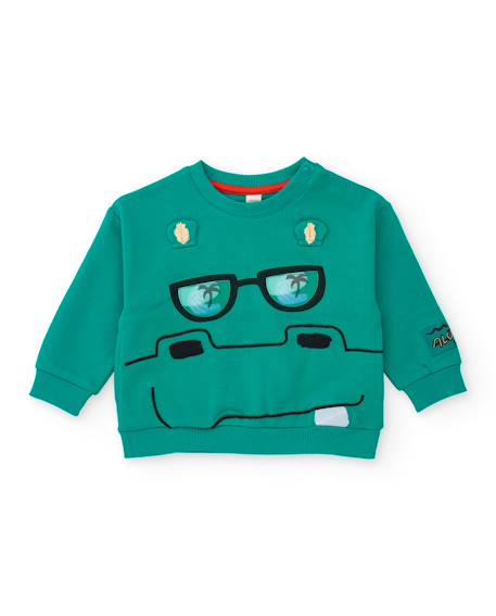 Sweat-shirt garçon en maille avec motif frontal Vert 2 - vertbaudet enfant 
