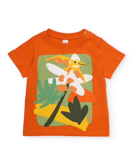 T-shirt garçon en maille avec imprimé frontal Orange 1 - vertbaudet enfant 