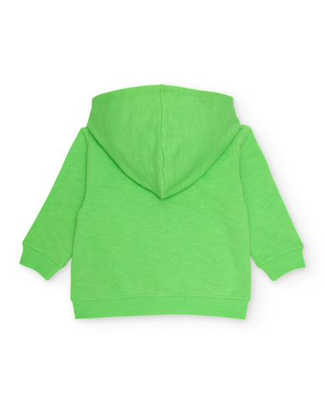 Sweat-shirt garçon en maille avec poche kangourou Vert 2 - vertbaudet enfant 