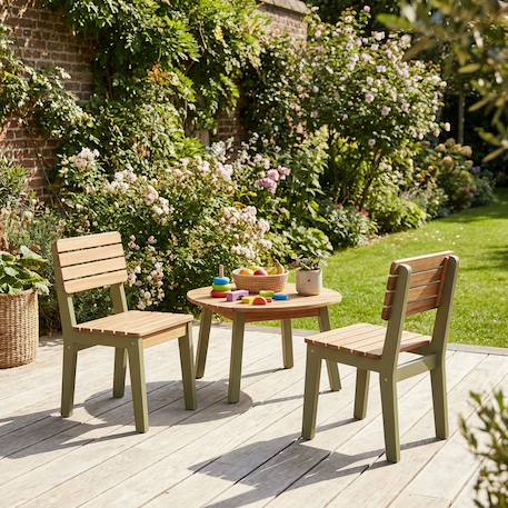 Chaise bois pour enfant intérieur/extérieur, salon de jardin enfant bois d'acacia (lot de 2) caroline Vert de gris 1 - vertbaudet enfant 