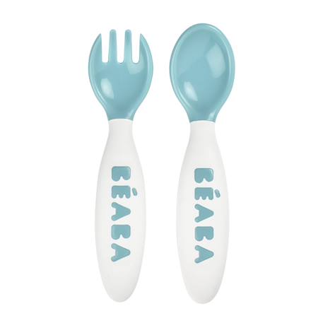 Set de 2 couverts ergonomiques 2ème âge Bleu+Nude 1 - vertbaudet enfant 