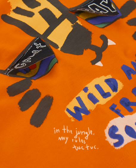 T-shirt garçon en maille avec imprimé tigre sur le devant Orange 4 - vertbaudet enfant 