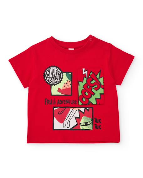 T-shirt garçon en maille au style bande dessinée Rouge 1 - vertbaudet enfant 