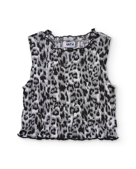Fille-T-shirt, sous-pull-Top fille en tissu tissé avec motif animalier