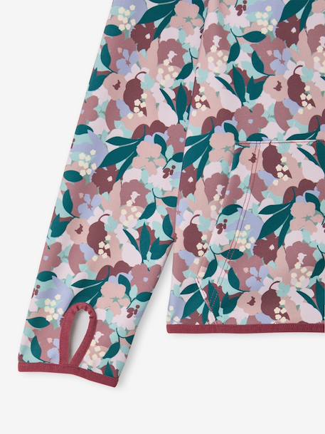 Sweat sport zippé matière technique fille motifs fleurs anthracite+écru+vert imprimé+vieux rose 17 - vertbaudet enfant 