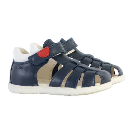 Sandales en cuir à scratch Bleu+Marine+Marine   jaune foncé 9 - vertbaudet enfant 