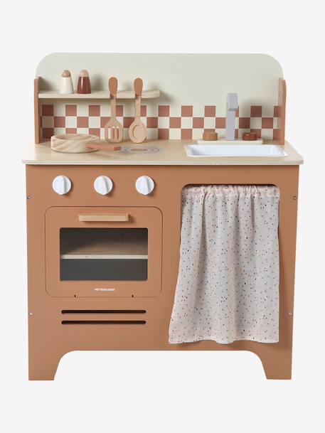 Cuisine en bois FSC® avec accessoires caramel+écru+rose+vert sauge 2 - vertbaudet enfant 