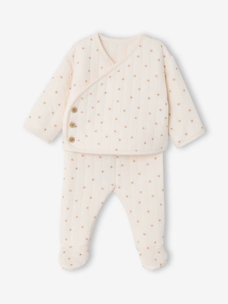 Ensemble matelassé gilet + pantalon à pieds entièrement imprimé écru+rose+vanille 14 - vertbaudet enfant 