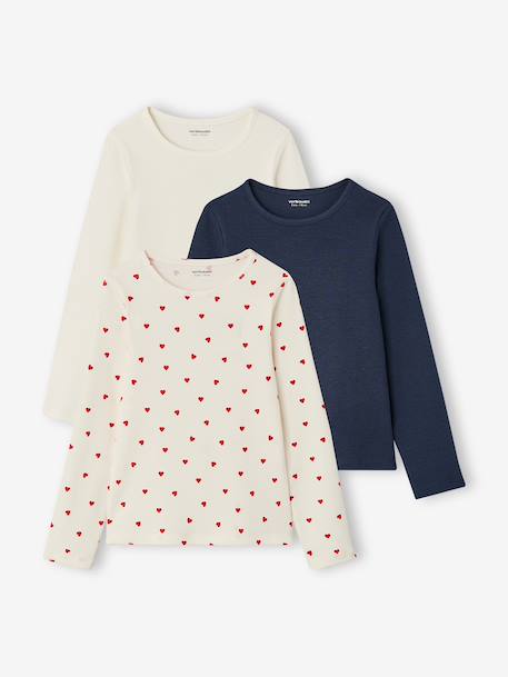Lot de 3 T-shirts manches longues fille écru+encre+vanille 1 - vertbaudet enfant 