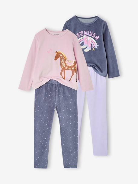 Lot de 2 pyjamas fille bleu ardoise 1 - vertbaudet enfant 