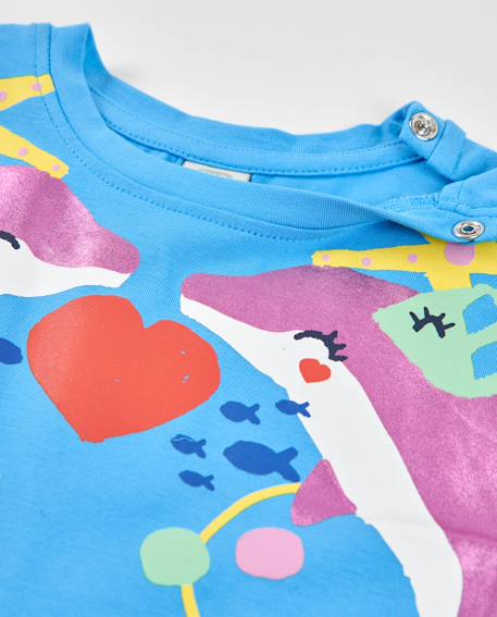 T-shirt en maille pour fille avec grand imprimé sur le devant Bleu 3 - vertbaudet enfant 