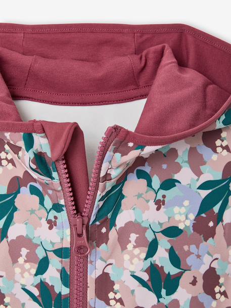 Sweat sport zippé matière technique fille motifs fleurs anthracite+écru+vert imprimé+vieux rose 18 - vertbaudet enfant 