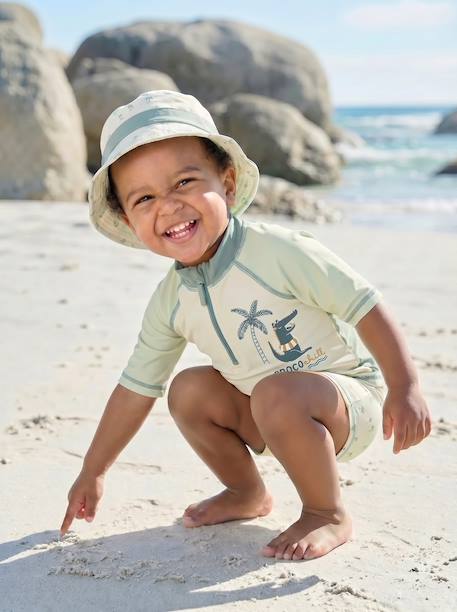 Ensemble de bain T-shirt anti-UV + short + bob bébé Vert menthe/blanc 8 - vertbaudet enfant 