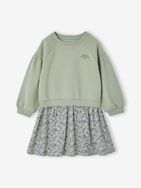 Robe bi-matière fille anthracite+écru+mauve+vert sauge 14 - vertbaudet enfant 