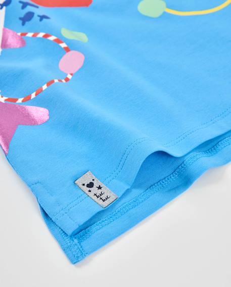 T-shirt en maille pour fille avec grand imprimé sur le devant Bleu 4 - vertbaudet enfant 